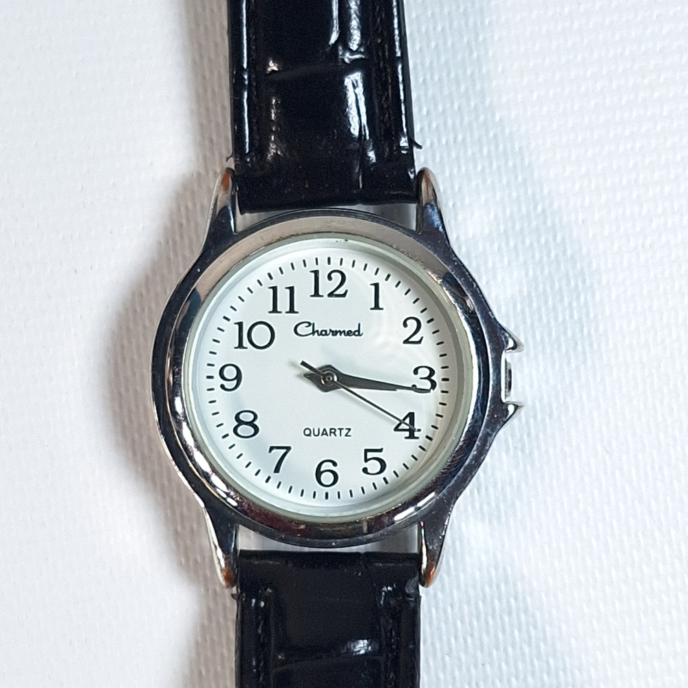 Charmed Easy Read Black White Ladies Wrist Watch, New Battery
